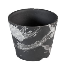 Load image into Gallery viewer, Black bonsai pot with white marbled pattern on a white background