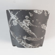Load image into Gallery viewer, Black pot with white marbled pattern on a white background