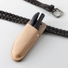 Load image into Gallery viewer, Leather Holster Belt Loop with pruning shears placed inside place on a leather belt