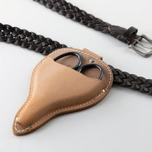 Load image into Gallery viewer, Leather holster with Bonsai scissors inside on a leather belt