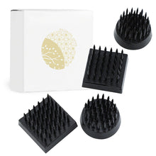 Load image into Gallery viewer, small round and square ikebana black kenzan next to original box

