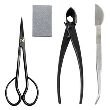 Load image into Gallery viewer, Satsuki 4PCS Japanese Bonsai Essential Kit [ Premium Carbon Steel Satsuki Scissors + Concave Cutter + Tweezers + Sap Eraser ]
