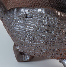 Load image into Gallery viewer, Close-up of a metallic bonsai pot with textured surface on a light gray background
