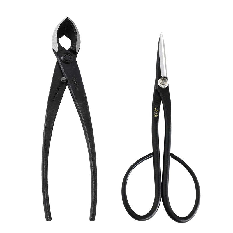 2PCS Japanese Bonsai Essential Tool Set [ Yasugi Steel Satsuki Scissors + Concave Cutter ]