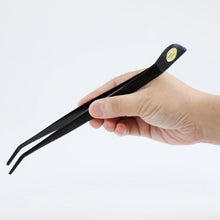 Load image into Gallery viewer, Black Coated Bonsai Curved Tip Tweezer with Spatula 8.6"(220mm) - Wazakura Japan
