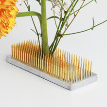 Load image into Gallery viewer, long rectangle kenzan with flower stem sticked on the needles
